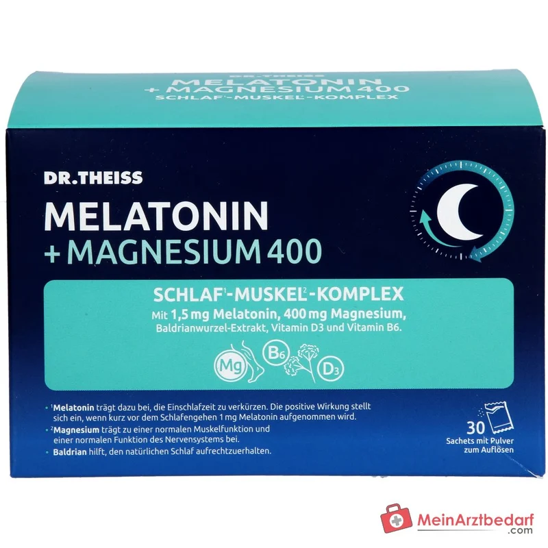 Dr. Theiss Melatonin / Magnesium / Baldrianwurzel-Extrakt / Vitamin D3 / Vitamin B6 Schlaf-Muskel-Komplex Pulver, 30 Beutel à 5 g