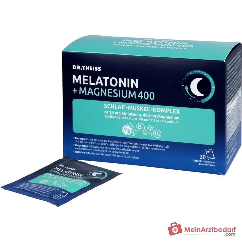 Dr. Theiss Melatonin / Magnesium / Baldrianwurzel-Extrakt / Vitamin D3 / Vitamin B6 Schlaf-Muskel-Komplex Pulver, 30 Beutel à 5 g