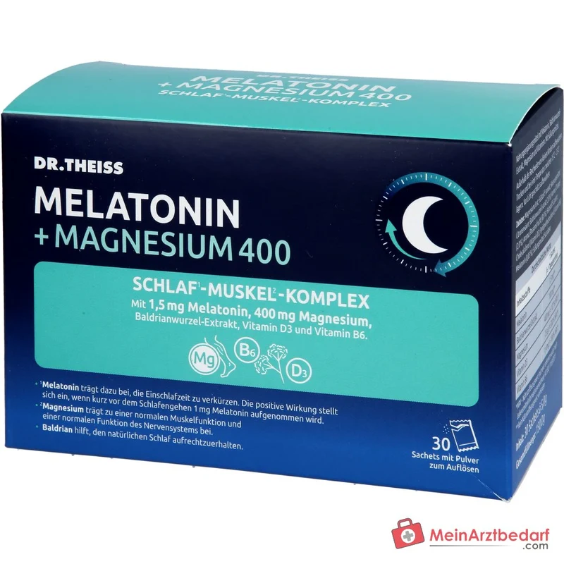 Dr. Theiss Melatonin / Magnesium / Baldrianwurzel-Extrakt / Vitamin D3 / Vitamin B6 Schlaf-Muskel-Komplex Pulver, 30 Beutel à 5 g