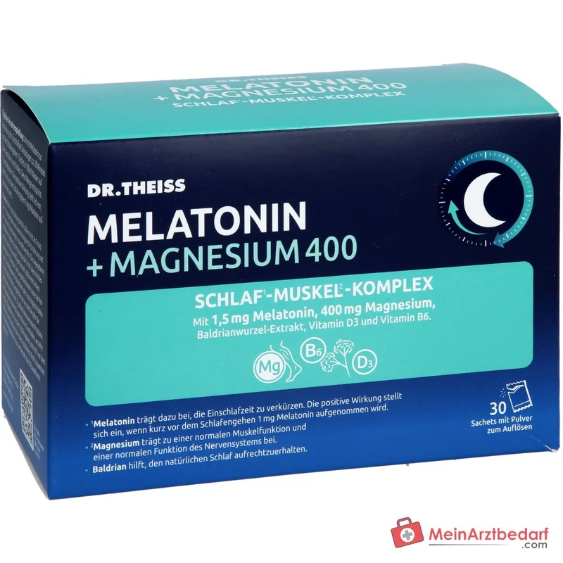 Dr. Theiss Melatonin / Magnesium / Baldrianwurzel-Extrakt / Vitamin D3 / Vitamin B6 Schlaf-Muskel-Komplex Pulver, 30 Beutel à 5 g