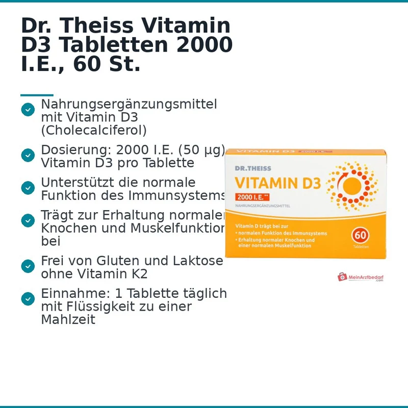 Dr. Theiss Vitamin D3 Cholecalciferol Tabletten 2000 I.E., 60 St.