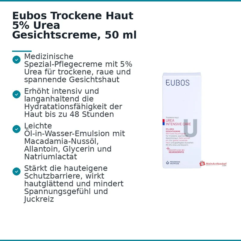 Eubos Trockene Haut Urea 5% Gesichtscreme, 50 ml