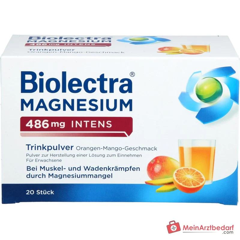 Biolectra Magnesium 486 mg intens Magnesiumcitrat Trinkpulver Orangen-Mango-Geschmack, 20 Beutel