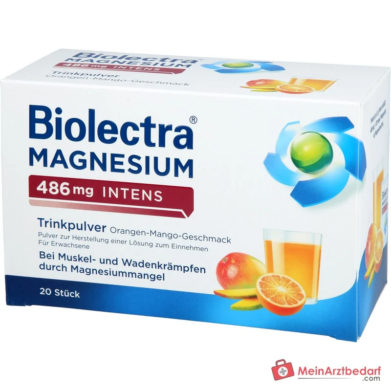 Biolectra Magnesium 486 mg intens Magnesiumcitrat Trinkpulver Orangen-Mango-Geschmack, 20 Beutel