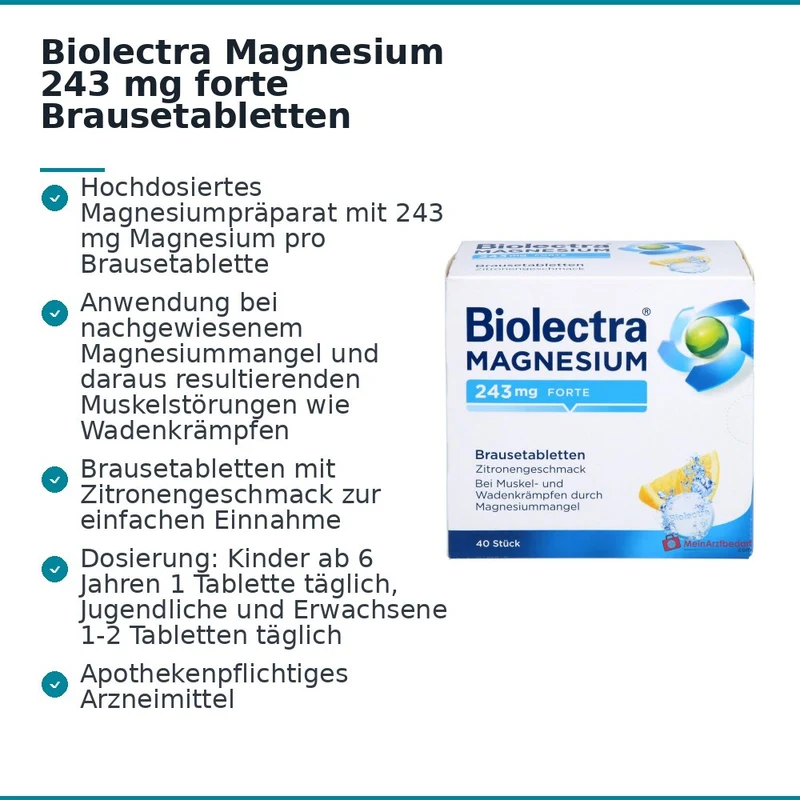 Biolectra Magnesium 243 mg forte Magnesiumoxid Brausetabletten Zitronengeschmack, 40 St.