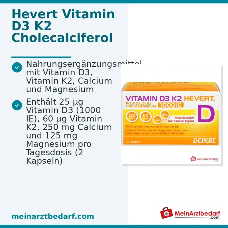 Hevert Vitamin D3 K2 Kapseln 1000 IE, 120 St.