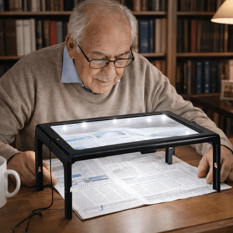 PAGEVIEW - Faltlupe mit 3-facher Vergrößerung und LED-Licht, entworfen für klare und komfortable Leseunterstützung