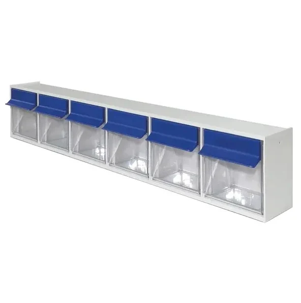 Spuit en naald dispenser Small met blauwe handgrepen 6 vakken