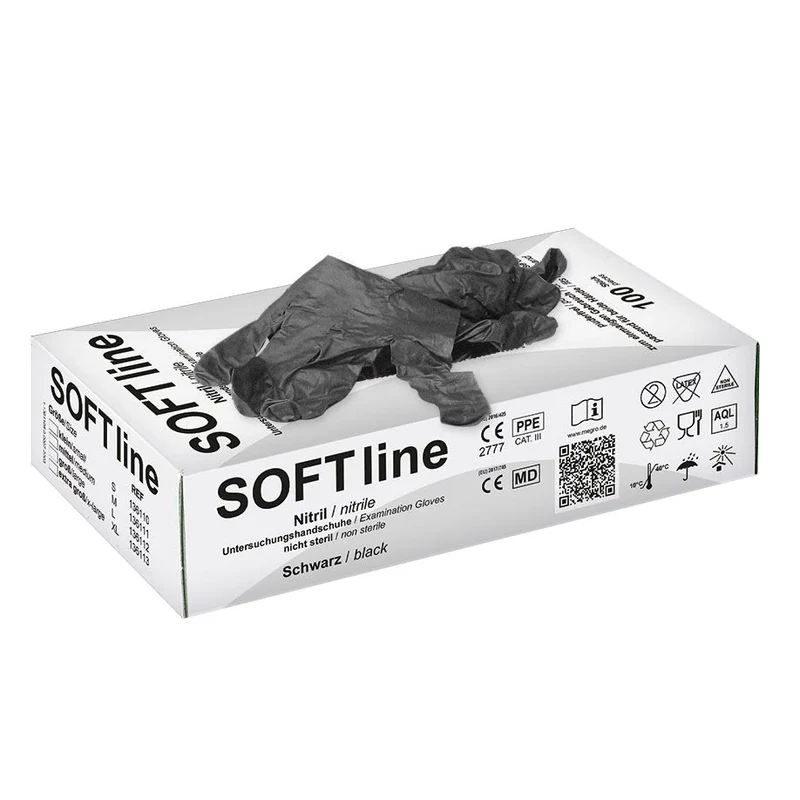 SOFT line Nitril handschoenen - zwart- 100 stuks - Small
