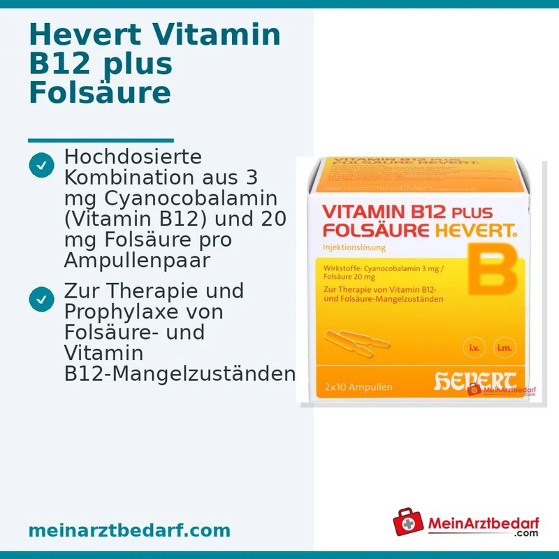 Hevert Vitamin B12 plus Folsäure Injektionslösung, 2 x 10 Ampullen