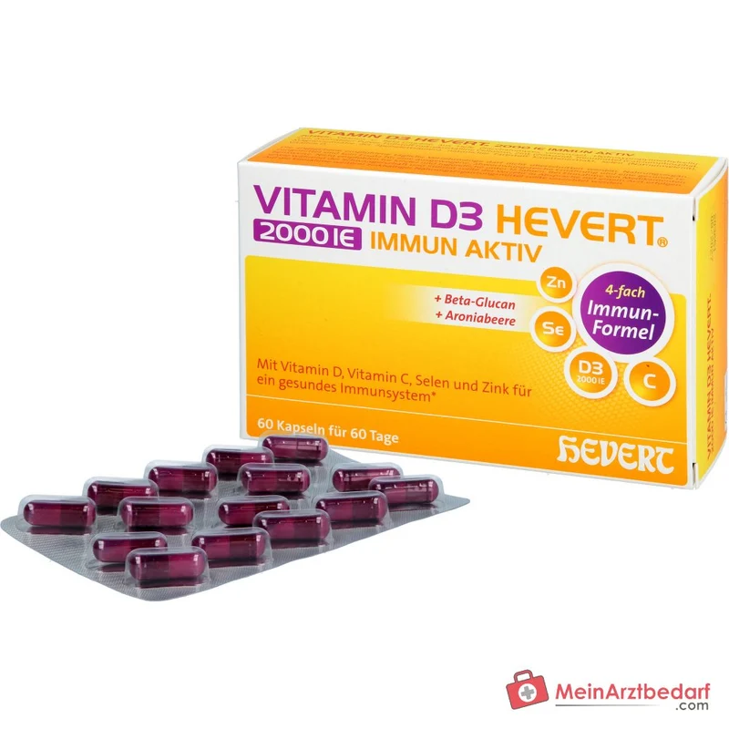 Hevert Vitamin D3 2000 IE Immun Aktiv Vitamin Kapseln, 60 St.