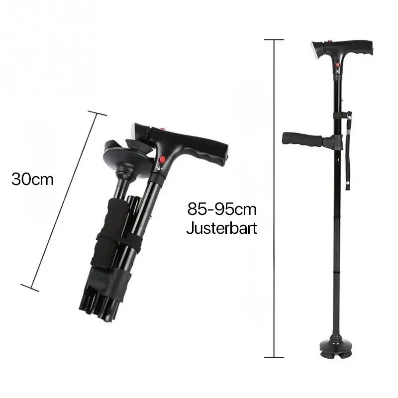 Zusammenklappbarer Gehstock mit doppelten Griffen, Alarm & Lampe