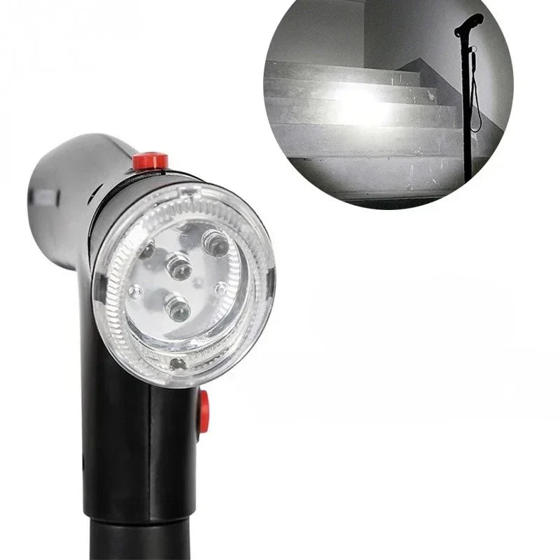 Zusammenklappbarer Gehstock mit doppelten Griffen, Alarm & Lampe