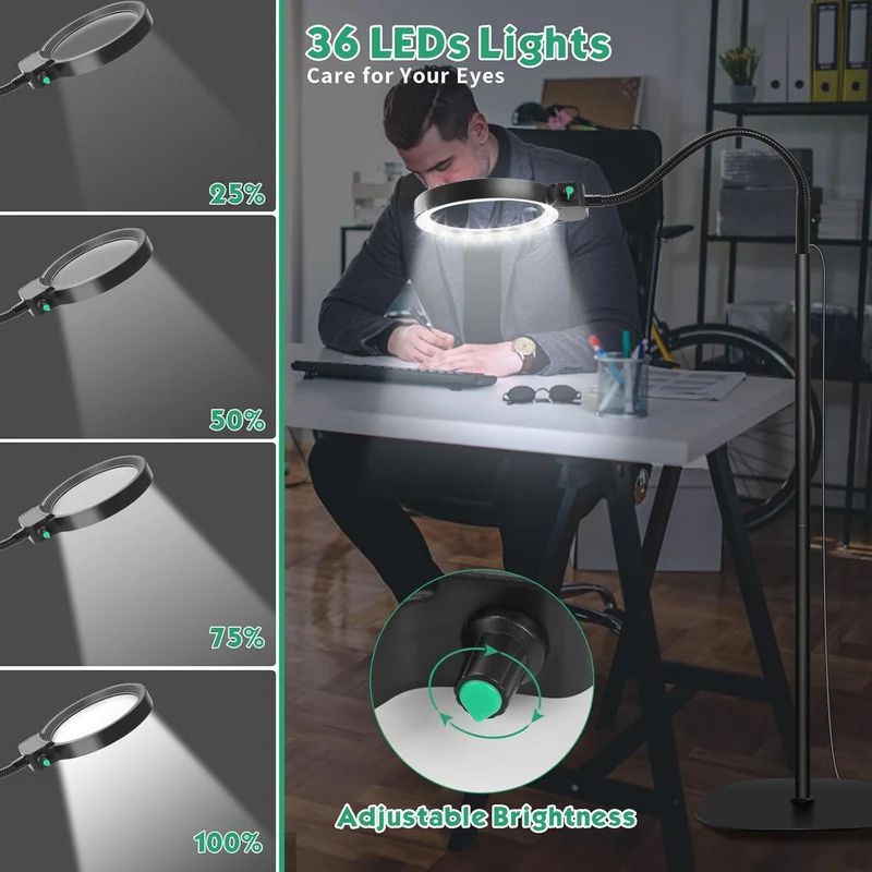 Handsfree LED-Vergrößerungsglas mit 10X/20X Zoom zum Lesen und für Hobbys