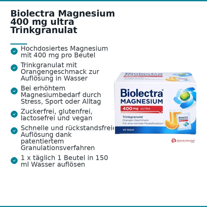 Biolectra Magnesium 400 mg ultra Trinkgranulat Orange, 40 Beutel
