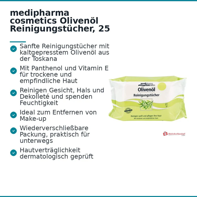 medipharma cosmetics Olivenöl Reinigungstücher, 25 St.