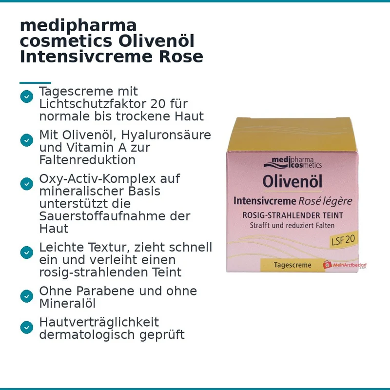 medipharma cosmetics Olivenöl Intensivcreme Rose Legere LSF 20, 50 ml