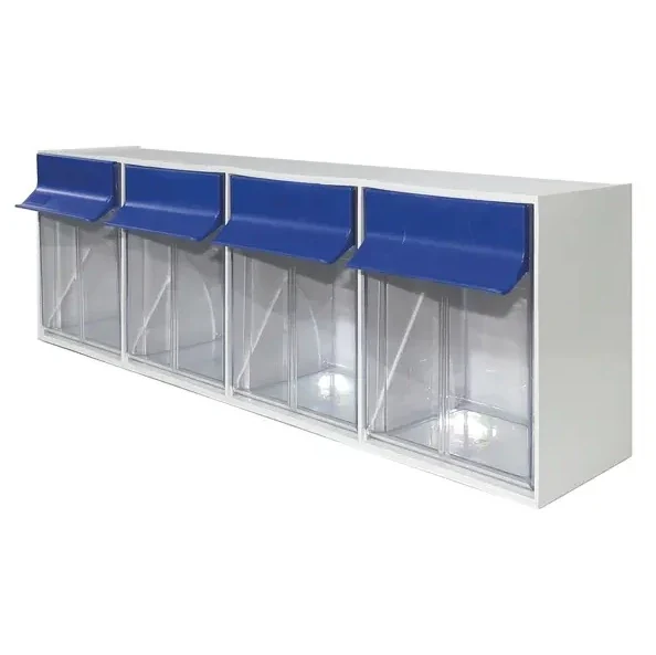 Spuit en naald dispenser Small met blauwe handgrepen 4 vakken