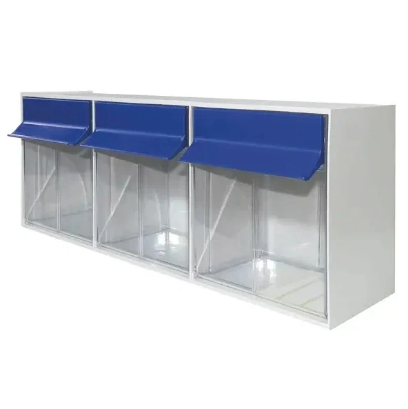 Spuit en naald dispenser Small met blauwe handgrepen 3 vakken