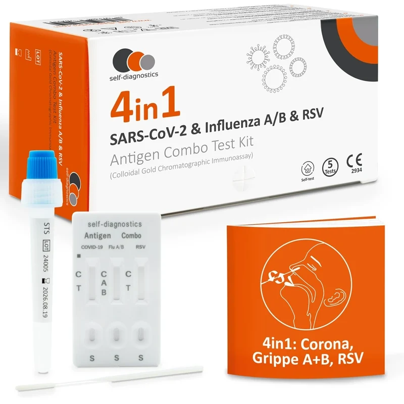 Corona & Griep (Influenza A/B) & RSV Sneltest 4 in 1 - 5 stuks