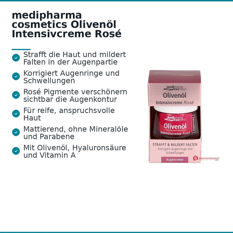 medipharma cosmetics Olivenöl Intensivcreme Rosé Augencreme, 15 ml