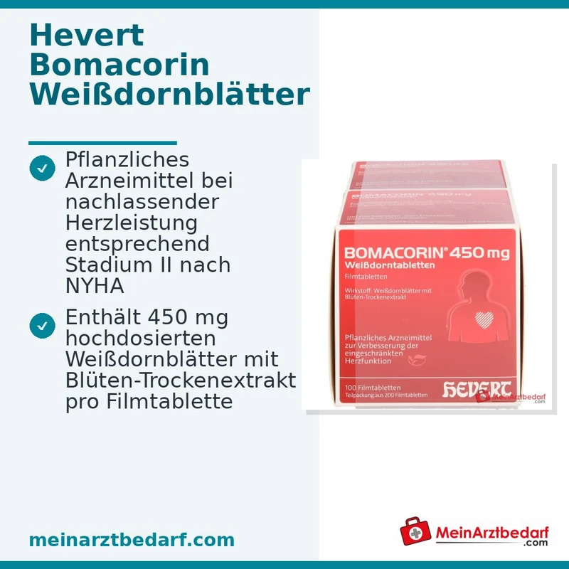 Hevert Bomacorin Weißdornblätter 450 mg, 200 Filmtabletten