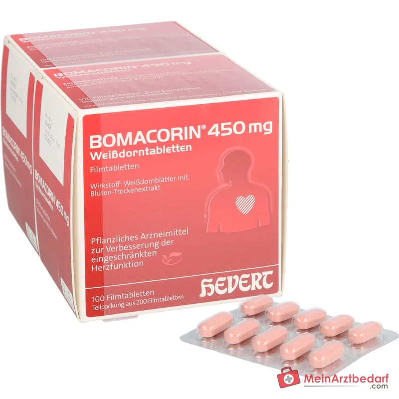 Hevert Bomacorin Weißdornblätter 450 mg, 200 Filmtabletten