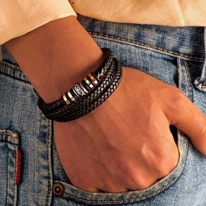 Dubbelrads Schwarzes Herrenarmband