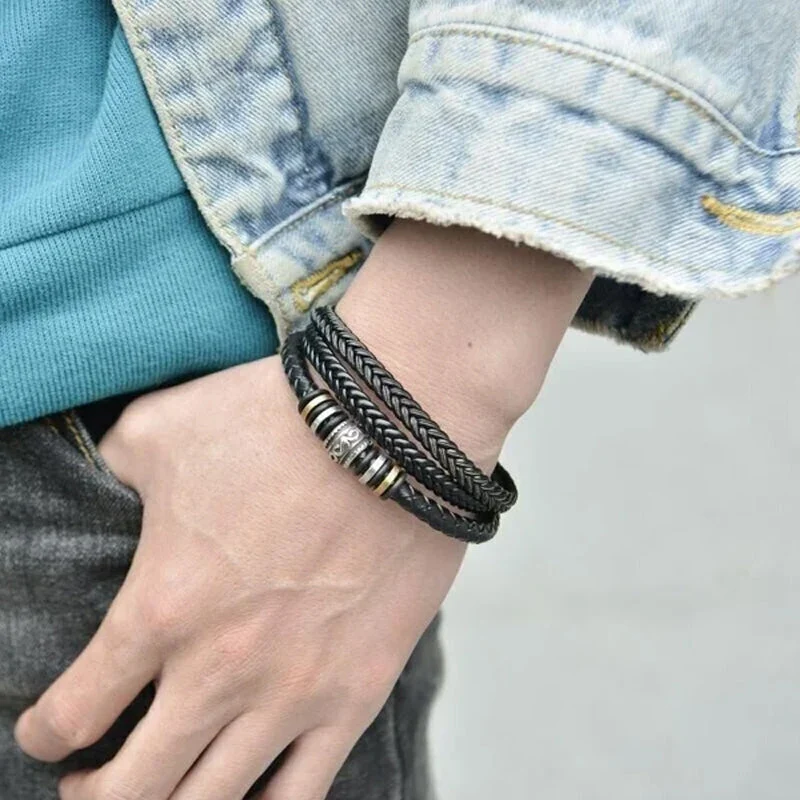 Dubbelrads Schwarzes Herrenarmband