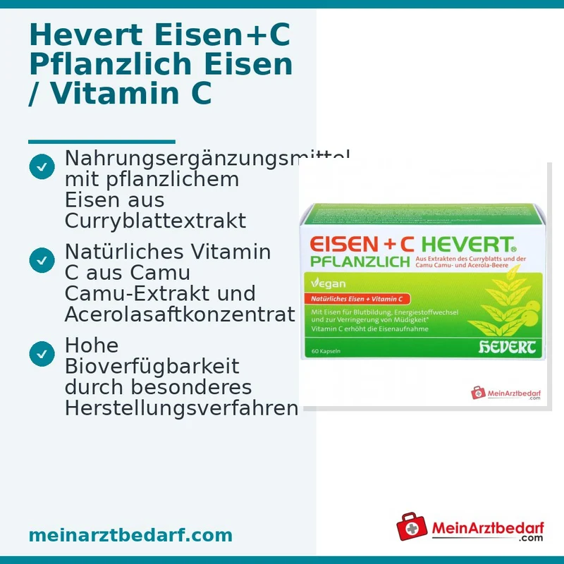 Hevert Eisen+C Pflanzlich Eisen / Vitamin C Kapseln, 60 St.