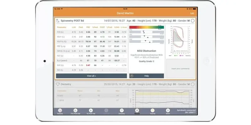 Spirobank II Spirometer Smart Bluetooth connectie met iPad + Oximeter