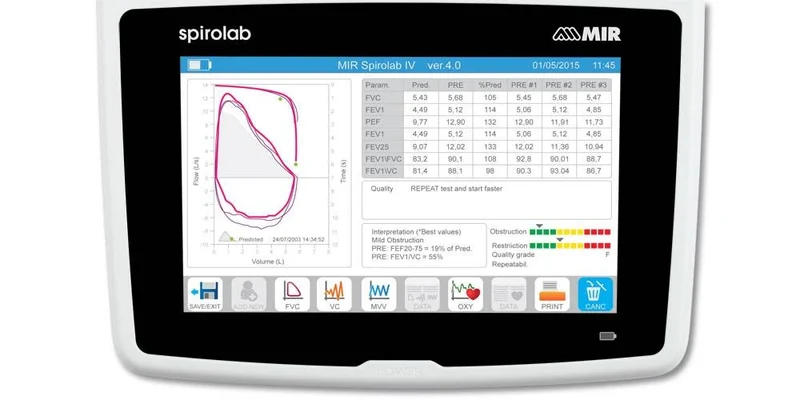 Spirolab desktop spirometer 7 inch touchscreen met oximeter