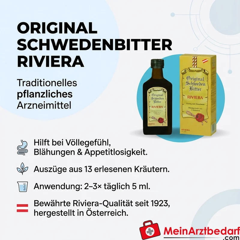 Riviera Original Schwedenbitter 500 ml pflanzliches Arzneimittel bei Völlegefühl und Blähungen