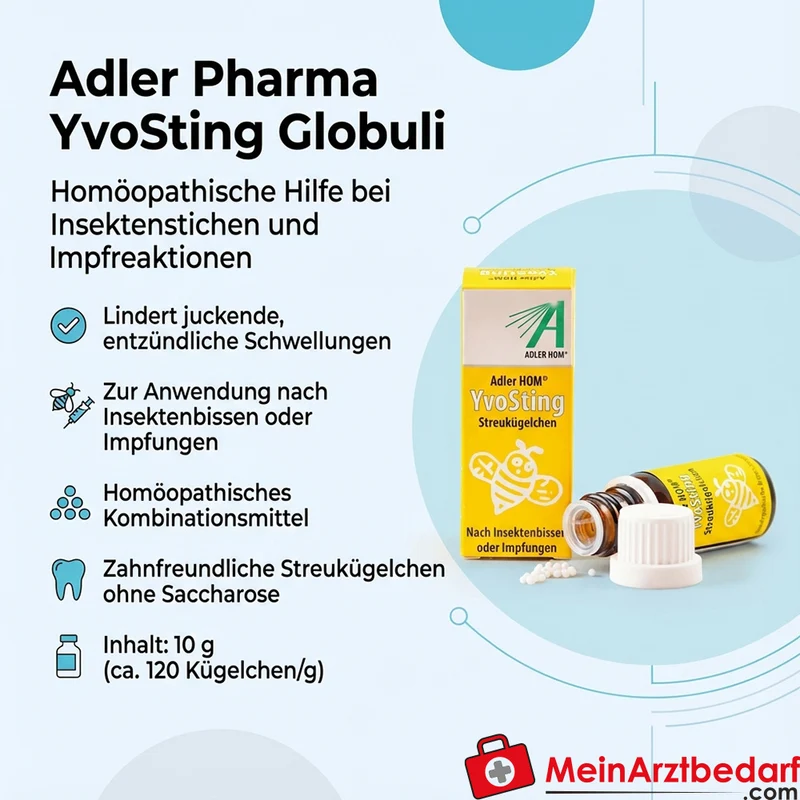 Adler Pharma YvoSting Globuli 10 g homöopathisch bei Insektenstichen und Impfreaktionen
