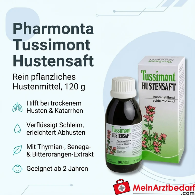 Pharmonta Tussimont Hustensaft 120 g pflanzliches Hustenmittel, bei trockenem Husten, ab 2 Jahren