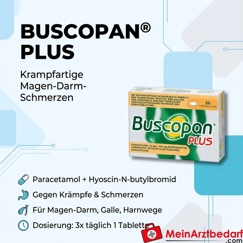 Sanofi Buscopan Plus Tabletten 20 Stück (Hyoscin‑N‑butylbromid + Paracetamol) gegen krampfartige Magen‑Darm‑Schmerzen