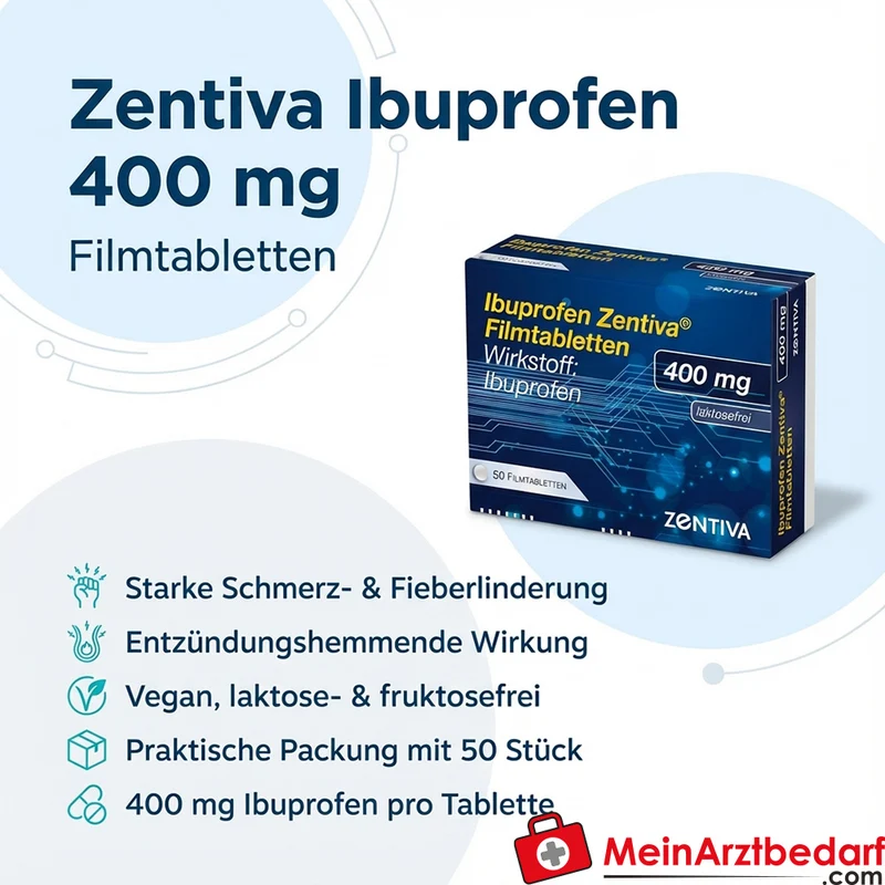Zentiva Ibuprofen 400 mg Filmtabletten, 50 Stück, vegan laktosefrei fruktosefrei