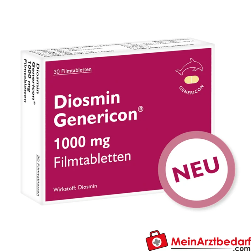 Genericon Diosmin 1000 mg Filmtabletten, 60 Stück, Venenmittel bei chronischem Venenleiden und Hämorrhoiden
