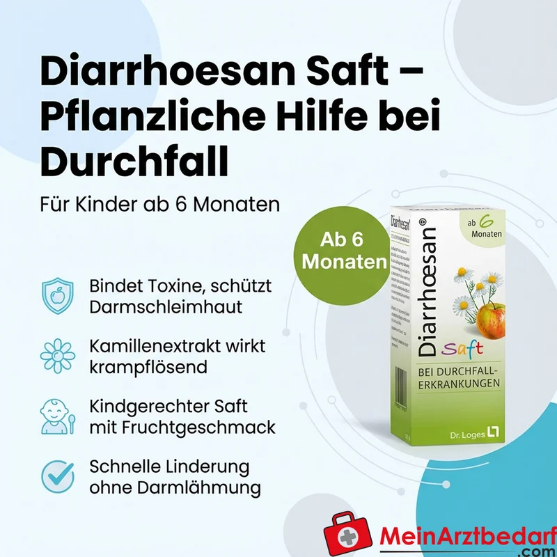Dr. Loges Diarrhoesan Saft 200 ml – pflanzlich mit Apfelpektin & Kamillenextrakt, bei Durchfall für Kinder
