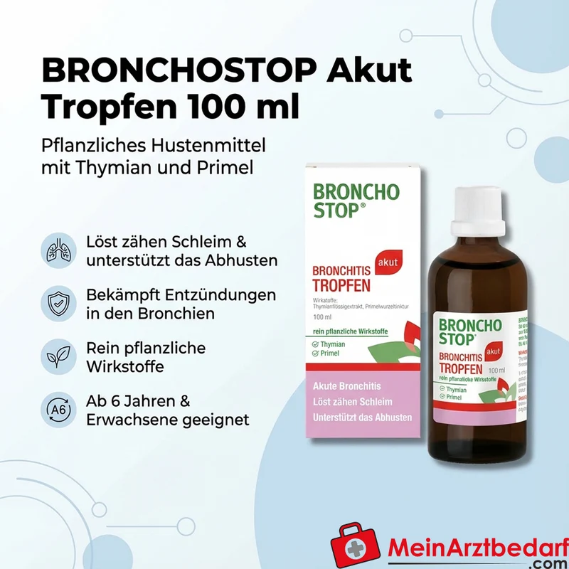 Bronchostop Akut Tropfen 100 ml pflanzliches Hustenmittel mit Thymian und Primel