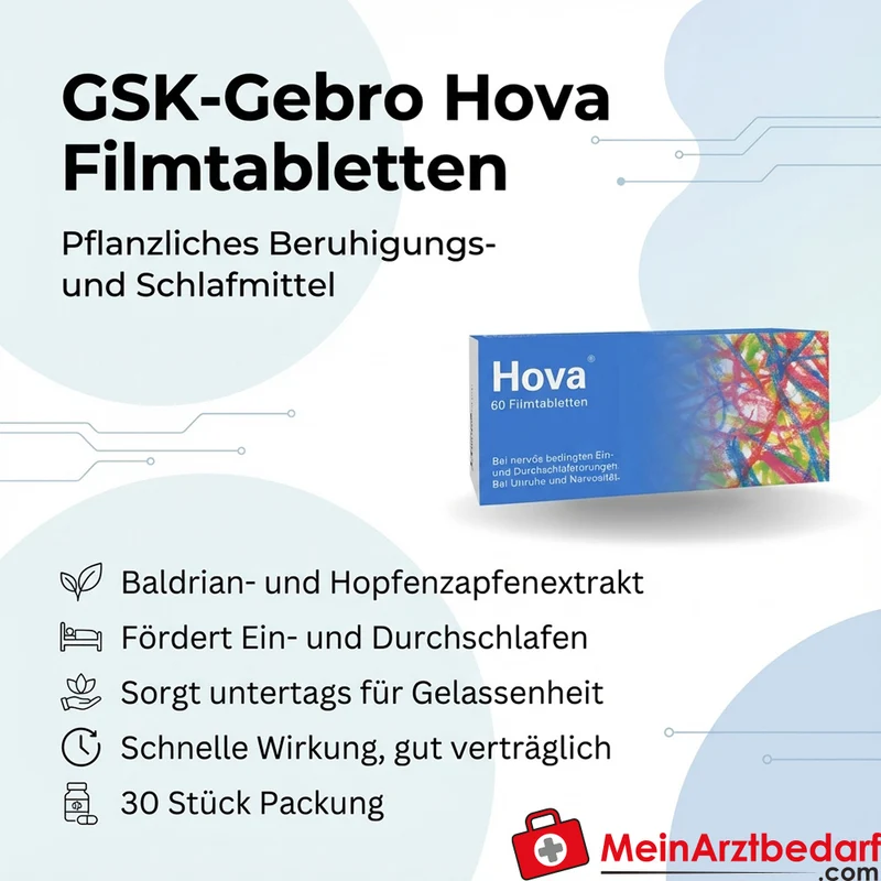 GSK-Gebro Hova Filmtabletten 30 Stk. pflanzliches Beruhigungs- und Schlafmittel mit Baldrian und Hopfen