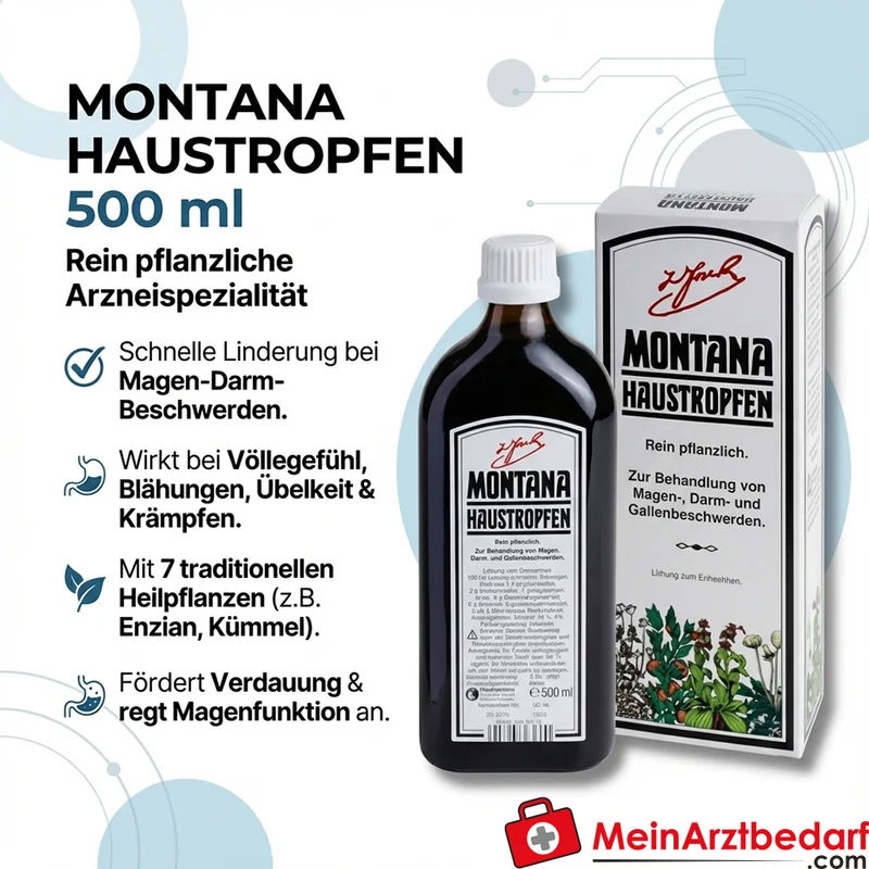 Montana Haustropfen 500 ml pflanzliche Arzneispezialität gegen Völlegefühl und Blähungen