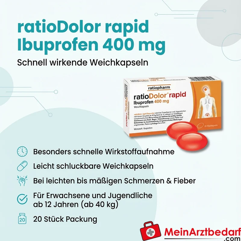 ratiopharm ratioDolor rapid Ibuprofen 400 mg Weichkapseln schnell wirkend 20 Stück