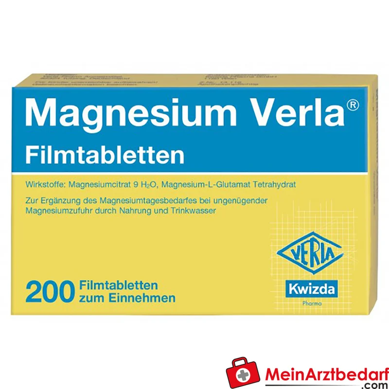 Verla Magnesium Filmtabletten 60 mg, 200 Stück, Magnesiumcitrat und -glutamat
