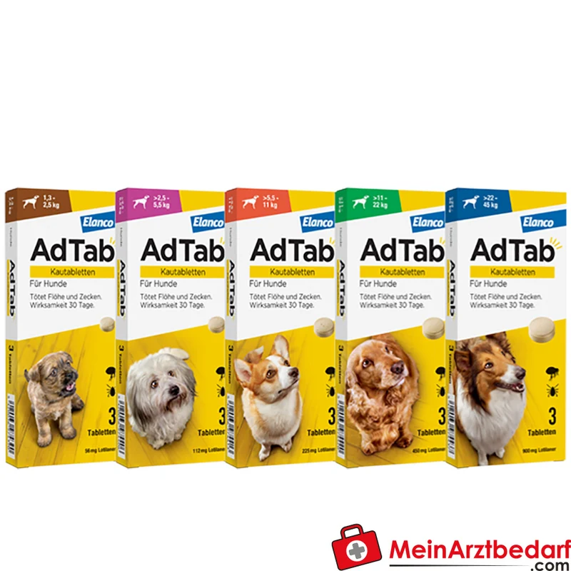 Elanco AdTab Kautabletten für Hunde Lotilaner 3 Stk 1 Monat Schutz vor Flöhen und Zecken
