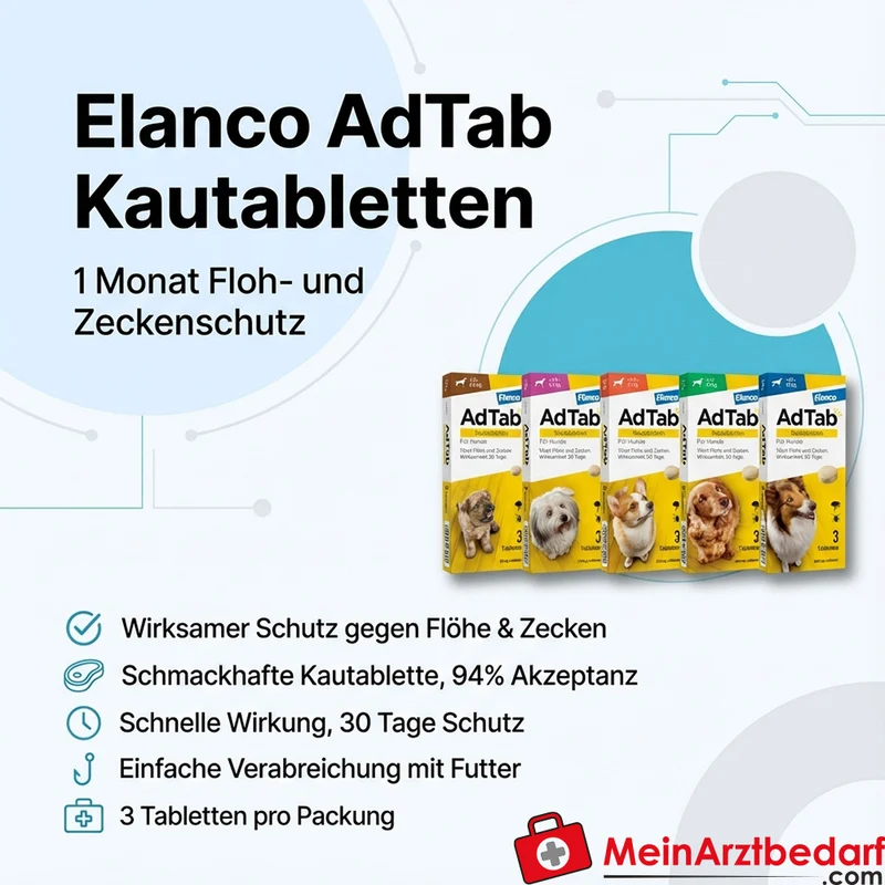 Elanco AdTab Kautabletten für Hunde Lotilaner 3 Stk 1 Monat Schutz vor Flöhen und Zecken