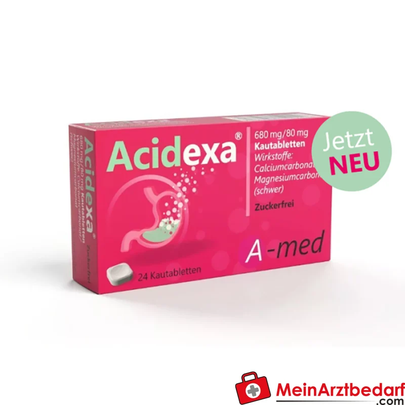 Acidexa Kautabletten Calciumcarbonat 80 mg und Magnesiumcarbonat 80 mg, zuckerfrei, Minzgeschmack, 24 St.