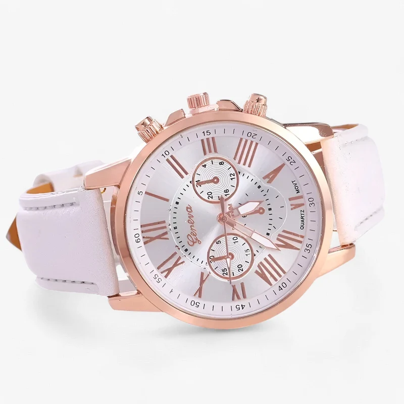 Luxuriöse wasserdichte Damenuhr mit Lederarmband – Camille