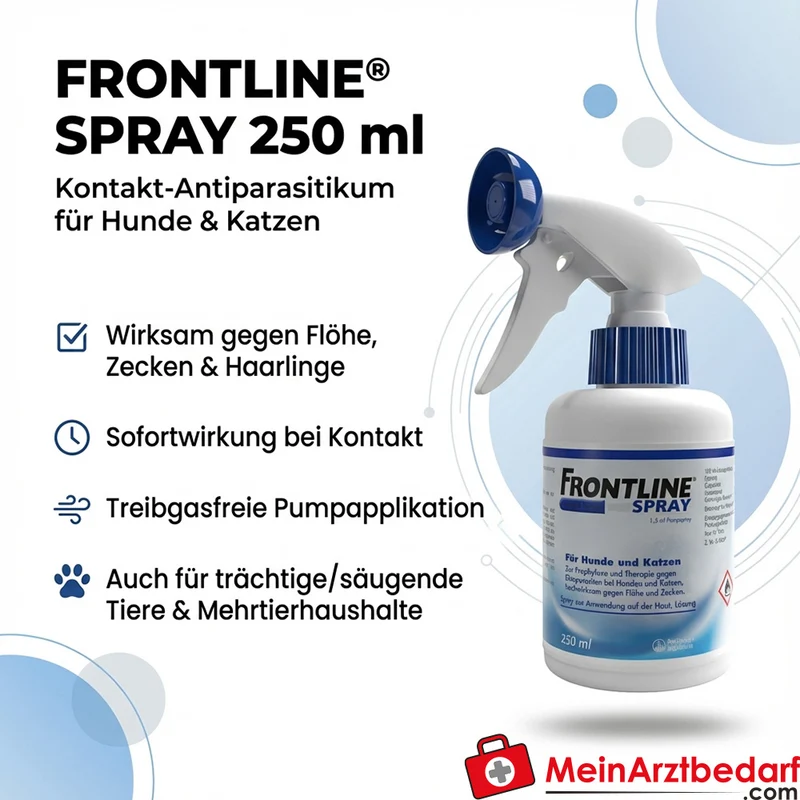 Frontline Spray 250 ml Fipronil gegen Flöhe, Zecken und Haarlinge für Hunde und Katzen