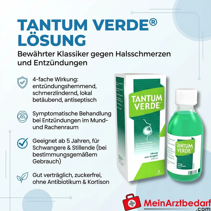 Tantum Verde Lösung zum Gurgeln 240 ml, Benzydamin gegen Halsschmerzen und Entzündungen